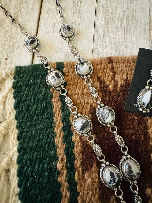Navajo Sterling Silver & White Buffalo Lariat Necklace Set