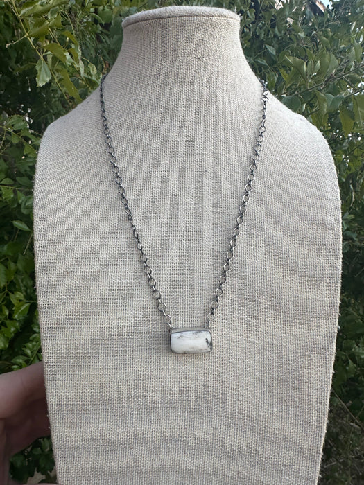 Navajo Sterling Silver & White Buffalo Bar Necklace Signed