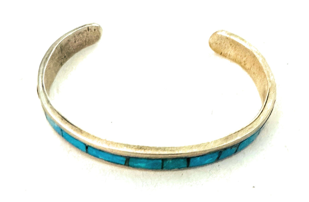 Old Pawn Navajo Sterling Silver & Turquoise Inlay Cuff Bracelet