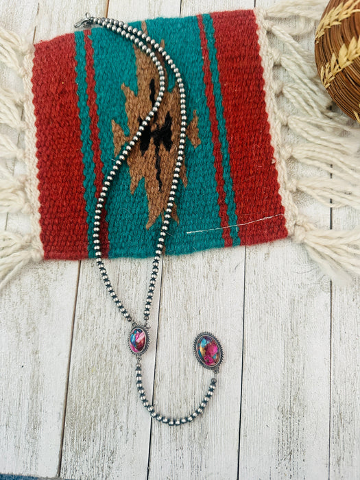 Navajo Pink Dream Mojave & Sterling Silver Pearl Beaded Lariat Necklace