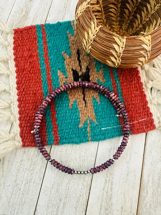 Navajo Purple Spiny & Sterling Silver Beaded Wrap Choker Necklace