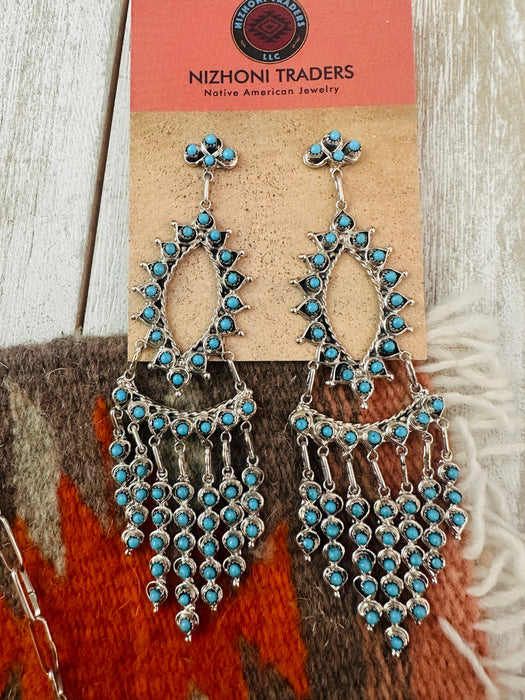 Zuni Sterling Silver & Turquoise Petit Point Necklace Set