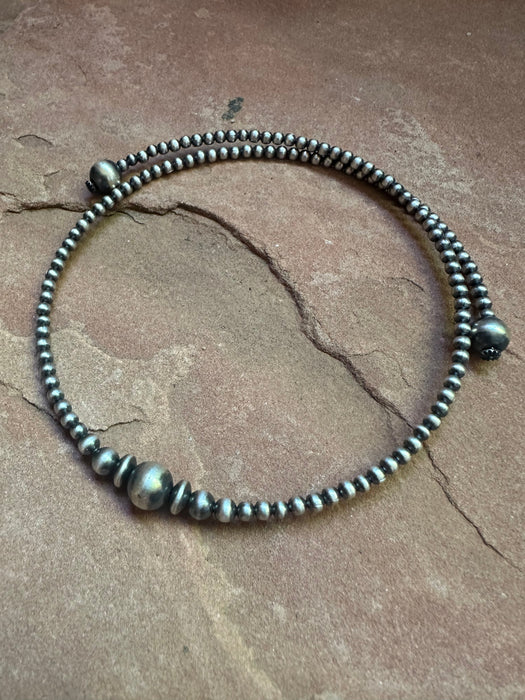 Navajo Sterling Silver Beaded Wrap Choker Necklace