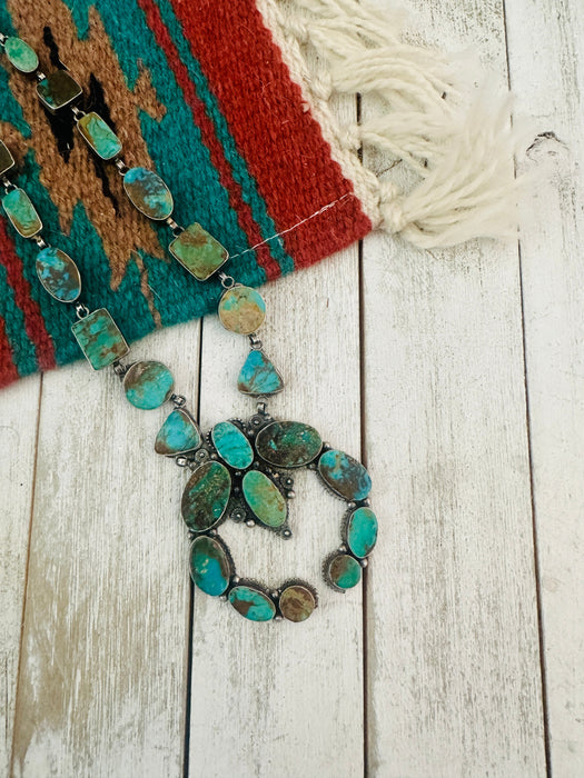 Navajo Sterling Silver & Royston Turquoise Naja Necklace by Jacqueline Silver