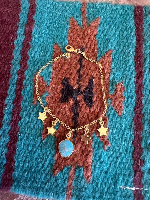 “The Golden Collection” Handmade Natural Turquoise 14k Gold Plated Star Bracelet
