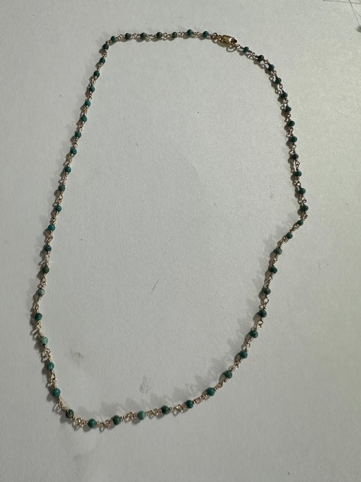 “The Golden Collection” Az Sunrise Handmade Turquoise Beaded 14k Gold Necklace GREEN TONES