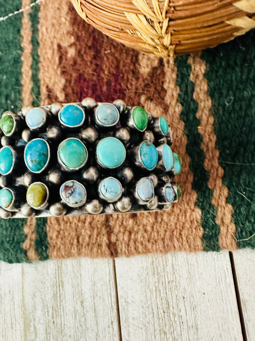 Navajo Multi Turquoise & Sterling Silver Cluster Cuff Bracelet