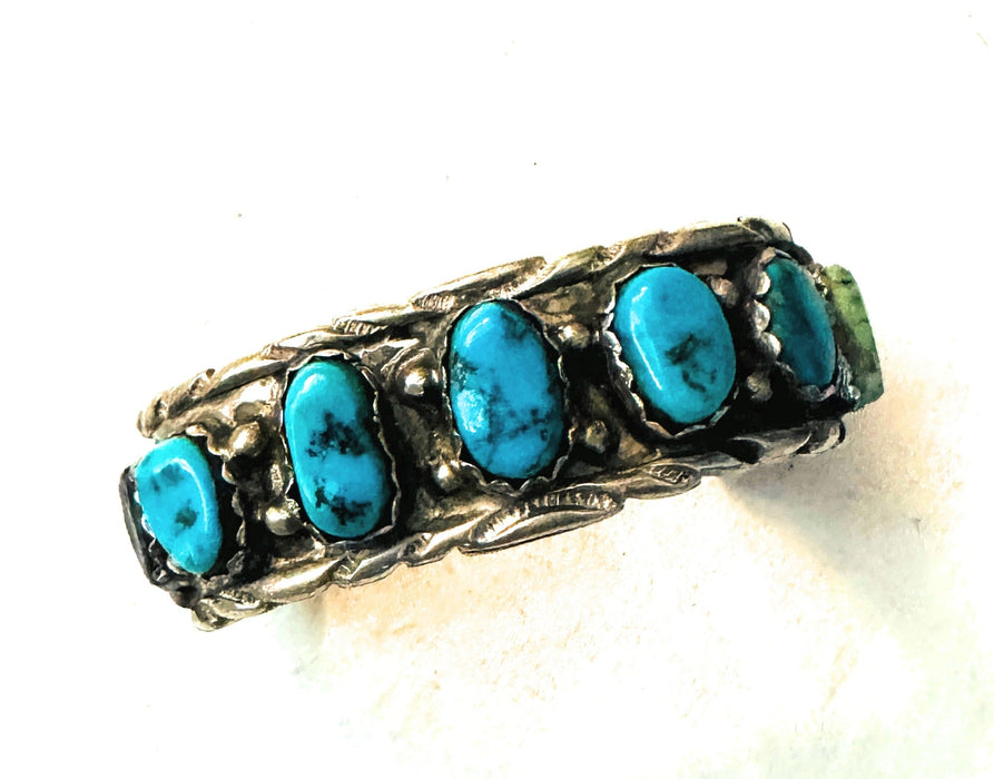 Old Pawn Navajo Sterling Silver & Kingman Turquoise Cuff Bracelet