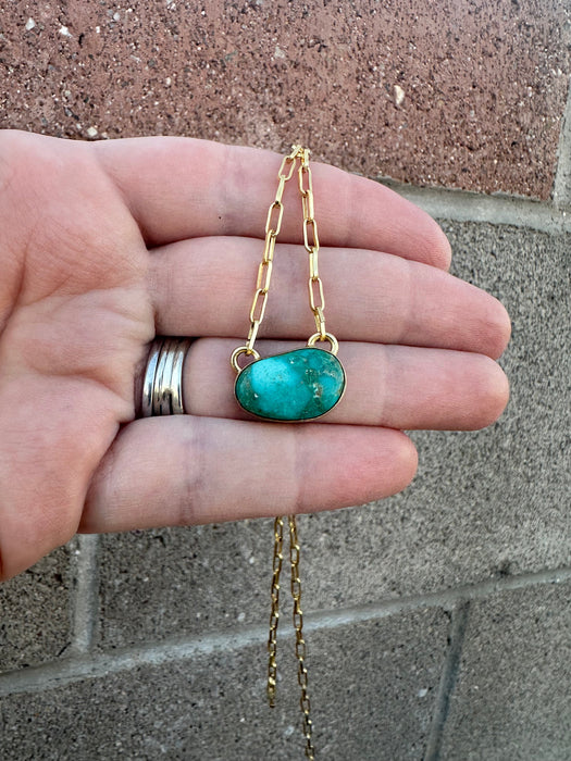 “The Golden Collection” THE JUPITER Handmade Natural Turquoise 14k Gold Plated Sterling Silver Necklace