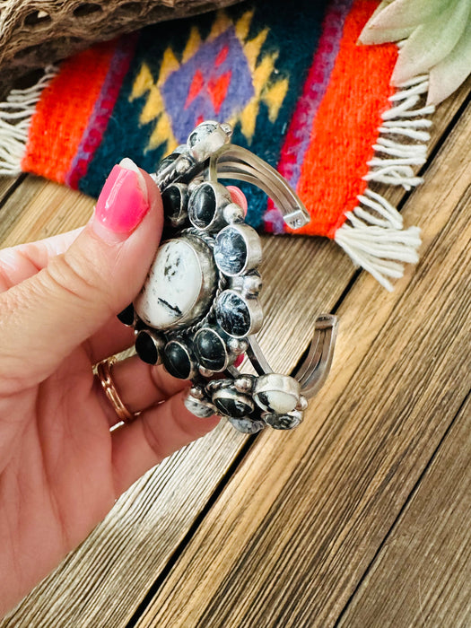 Navajo White Buffalo & Sterling Silver Cluster Cuff Bracelet