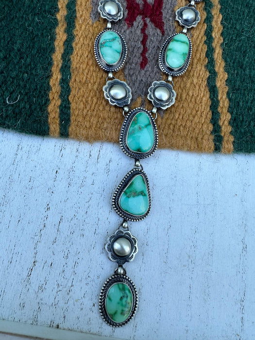Stunning Navajo Sterling Silver & Sonoran Gold Turquoise Lariat Necklace Signed