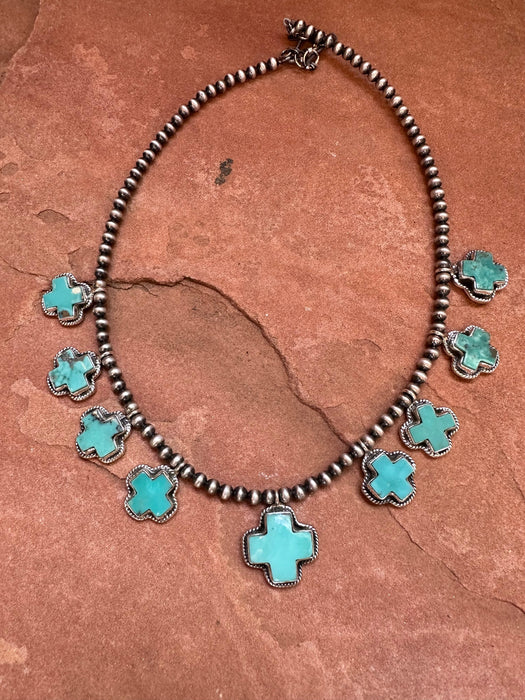 Handmade Turquoise and Sterling Silver Cross Necklace