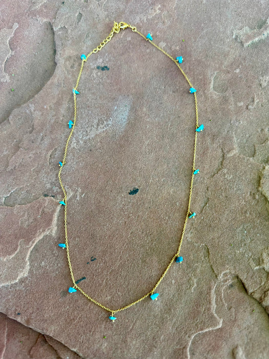 “The Golden Collection” Earthy Treasure Handmade Natural Turquoise 14k Gold Plated Necklace
