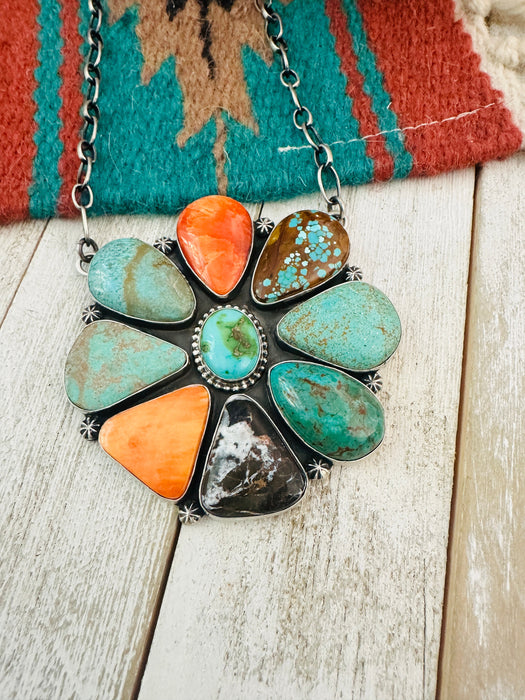 Navajo Sterling Silver, Turquoise & Spiny Cluster Necklace