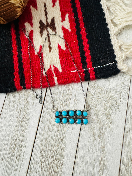 Navajo Sterling Silver & Turquoise Cluster Bar Necklace
