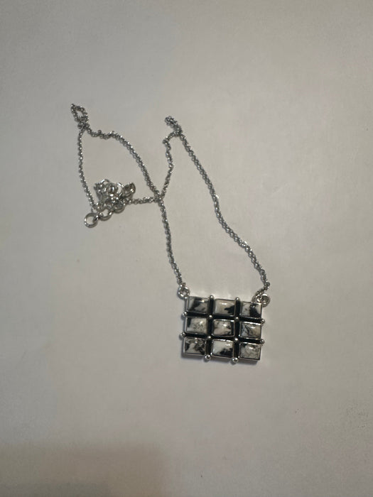 Handmade Sterling Silver & White Buffalo Necklace Signed Nizhoni