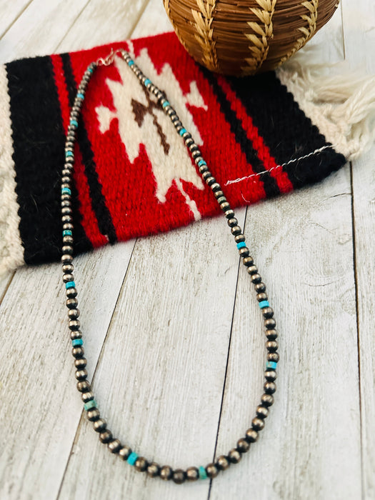 Navajo Pearl Turquoise &  Sterling Silver 22 inch Beaded Necklace