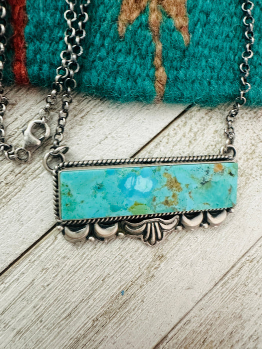 Navajo Sterling Silver & Turquoise Bar Necklace