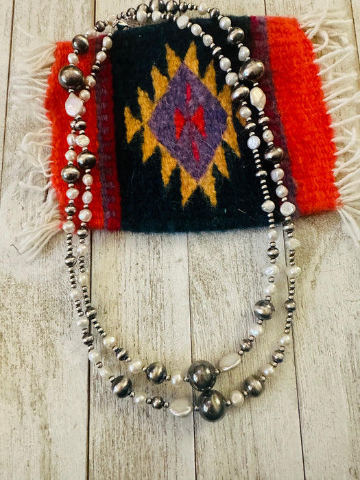 Navajo Pearl & Freshwater Pearl Beaded Necklace 42”