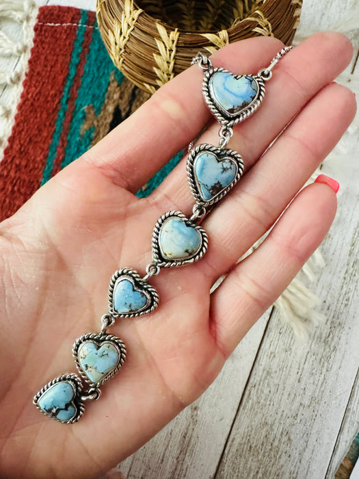 Handmade Sterling Silver & Golden Hills Turquoise Heart Lariat Necklace