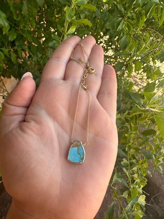 “The Golden Collection” Earth Wind Fire Handmade Natural Turquoise 14k Gold Plated Necklace