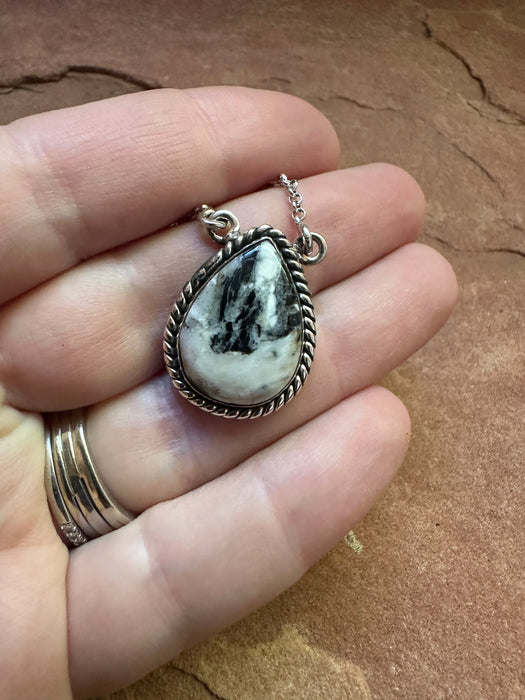 Handmade Sterling Silver & White Buffalo Teardrop Necklace
