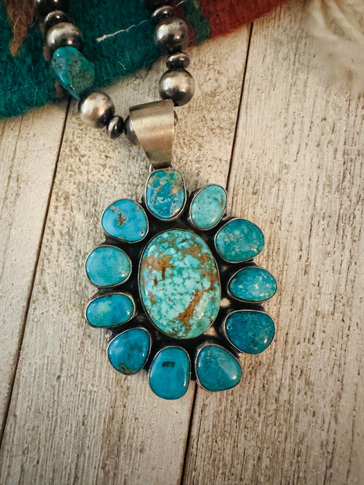 Navajo Sterling Silver & Turquoise Cluster Beaded Necklace
