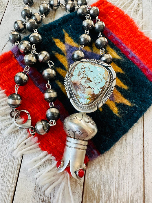 Navajo Sterling Silver, Turquoise & Coral Blossom Beaded Necklace - Culture Kraze Marketplace.com