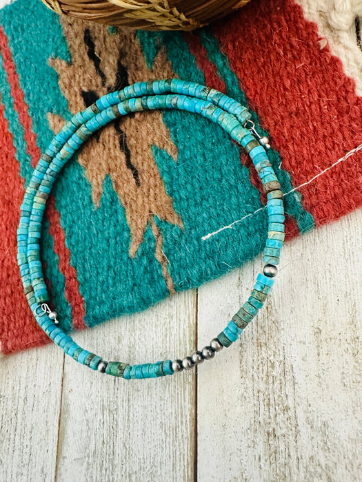 Navajo Turquoise & Sterling Silver Beaded Wrap Choker Necklace