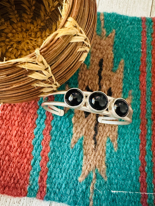 Navajo Sterling Silver & Black Onyx Cuff Bracelet