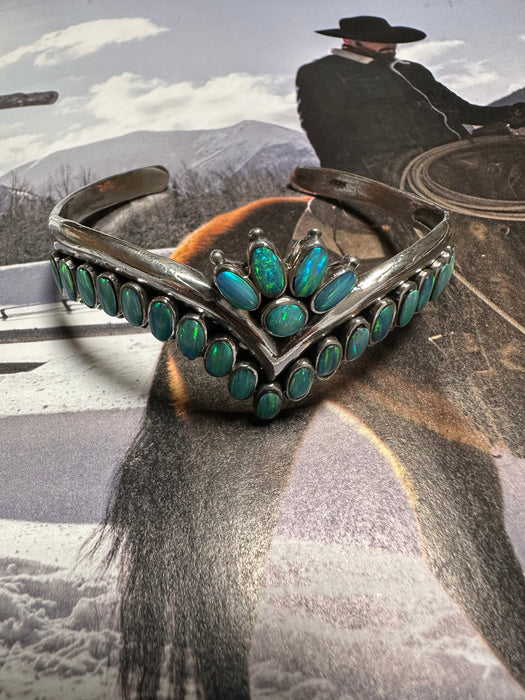 Handmade Sterling Silver & Blue Fire Opal Cuff Bracelet