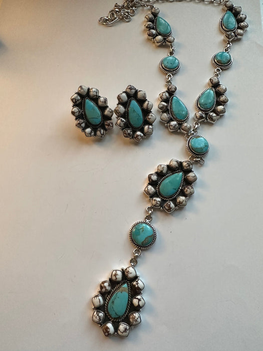 “Turquoise Stallion” Handmade Sterling Silver, Turquoise & Wild Horse Necklace Set Signed Nizhoni