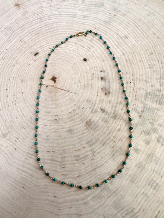 “The Golden Collection” Az Sunrise Handmade Turquoise Beaded 14k Gold Vermeil Necklace GREEN TONES
