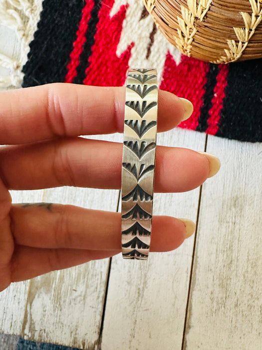 Navajo Hand Stamped Sterling Silver Cuff Bracelet