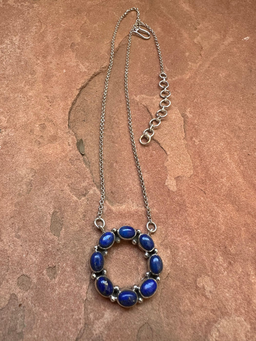 Beautiful Handmade Sterling Silver & Lapis Circle Necklace