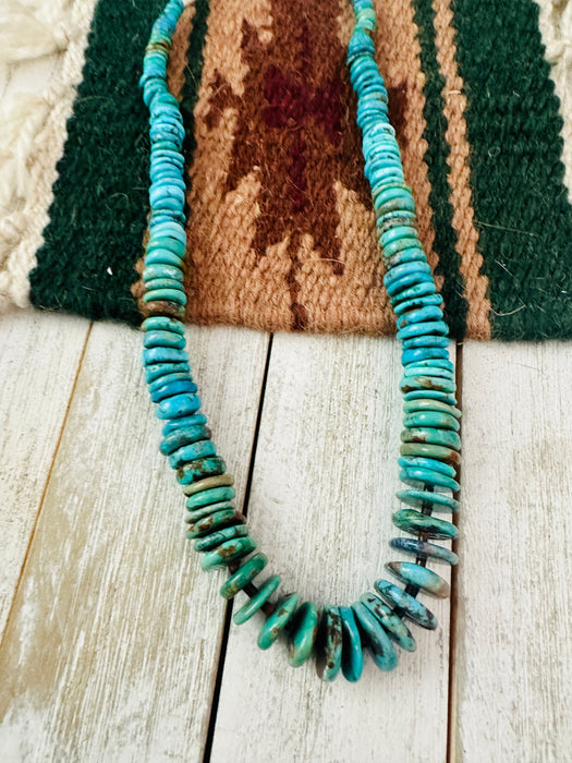 Navajo Turquoise and Sterling Silver Beaded Necklace 18”