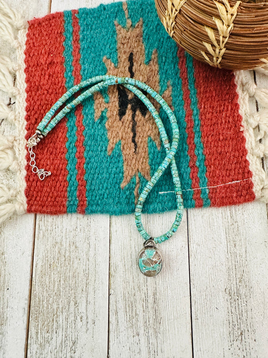 Navajo Turquoise and Sterling Silver Beaded Necklace with Pendant