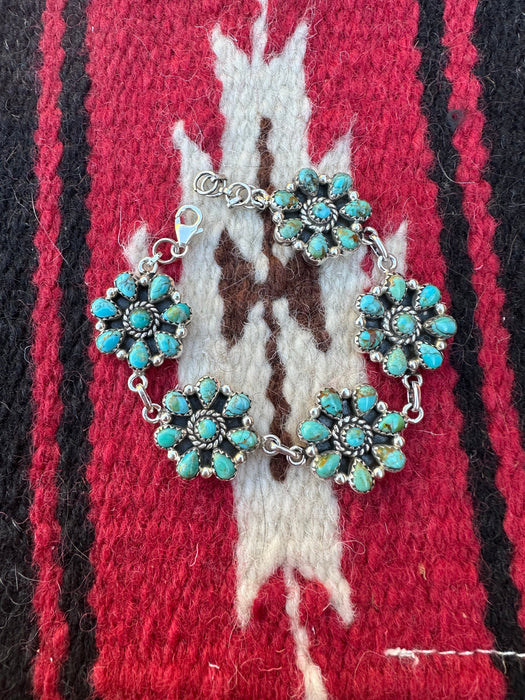 Cassidy Collection Handmade Sterling Silver Turquoise Cluster Bracelet Signed Nizhoni