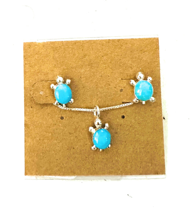 Navajo Turquoise & Sterling Silver Turtle Necklace Set