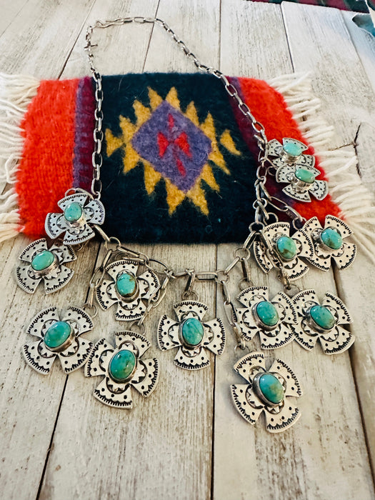 Navajo Sterling Silver & Turquoise Cross Drop Necklace