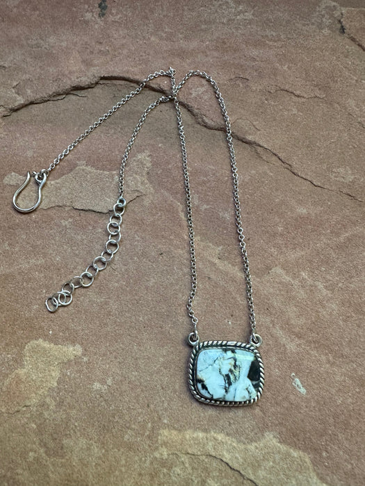 Handmade Sterling Silver & White Buffalo Square Necklace