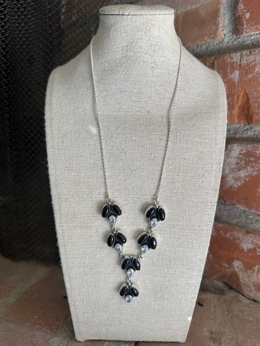 Beautiful Handmade Sterling Silver, CZ, Onyx Necklace