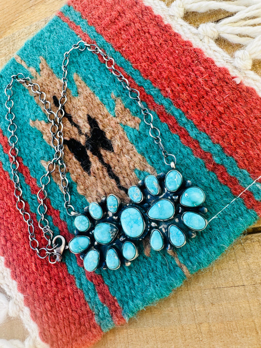 Navajo Sterling Silver & Kingman Turquoise Cluster Necklace