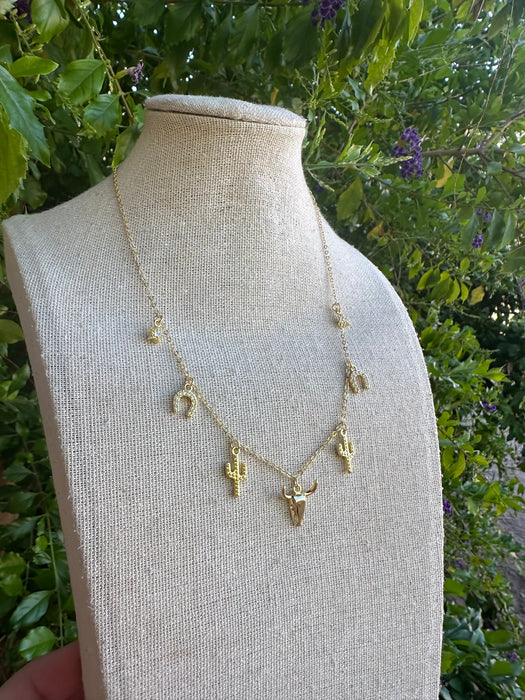 “The Golden Collection” Handmade 14k Gold Plated Western Charm Necklace