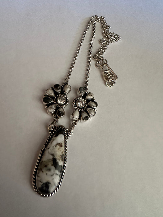 Handmade Sterling Silver, White Buffalo & CZ Necklace