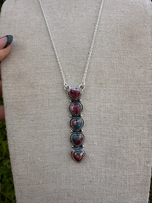 Handmade Pink Dream Mojave & Sterling Silver Heart Drop Necklace