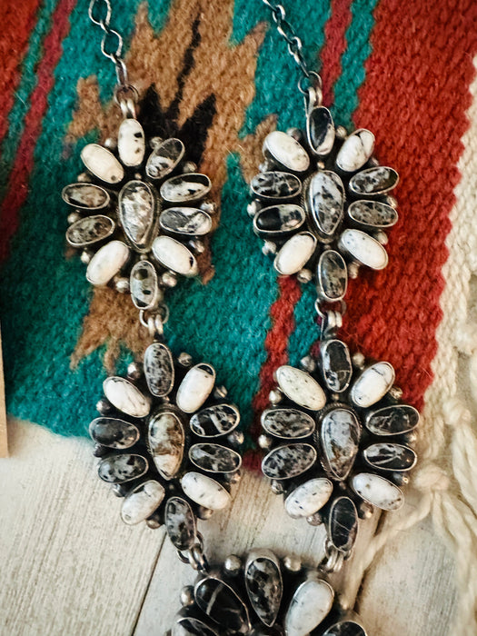 Navajo Sterling Silver & White Buffalo Cluster Necklace Set