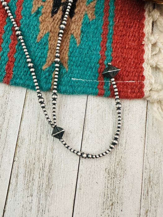 Navajo Sterling Silver Beaded Lariat Necklace