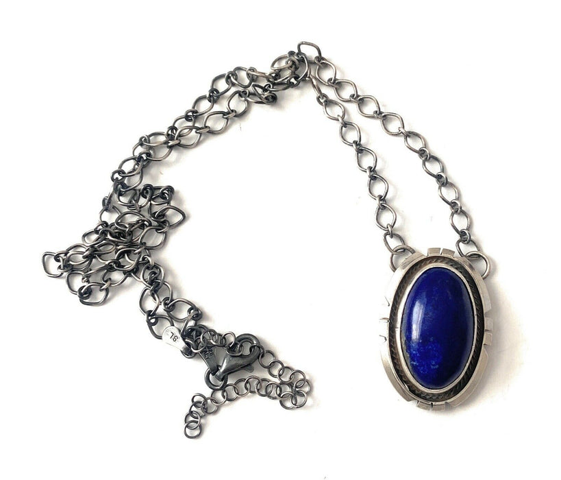 Navajo Sterling Silver & Lapis Necklace Signed