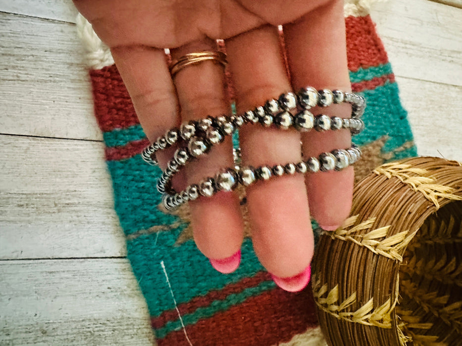 Navajo Sterling Silver Pearl Beaded Triple-Strand Bracelet